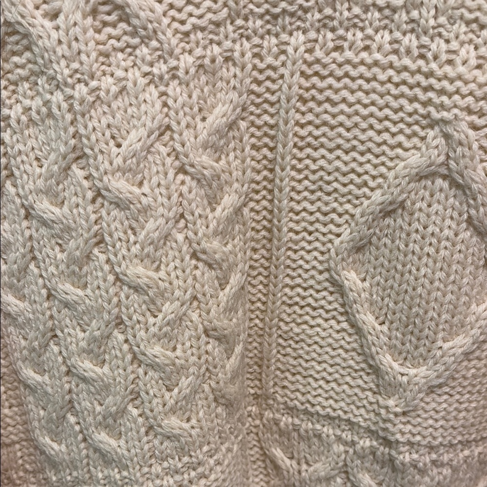 Aran Crafts Cream Crew Neck Irish Sweater with Cable Knit Patchwork Patterns - Picture 2 of 4